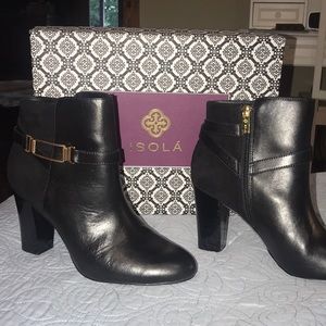 Low-Top Leather & Suede Booties with Gold Details